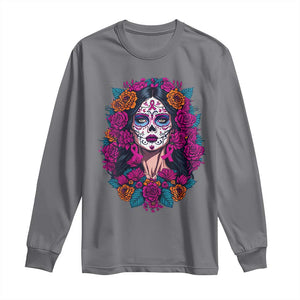 Dia De Los Muertos Catrina Day Of The Dead Sugar Skull Long Sleeve Shirt TS10 Charcoal Print Your Wear