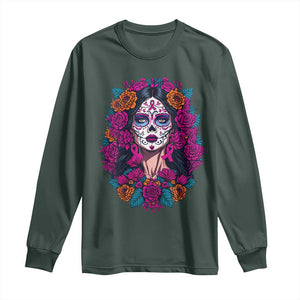 Dia De Los Muertos Catrina Day Of The Dead Sugar Skull Long Sleeve Shirt TS10 Dark Forest Green Print Your Wear