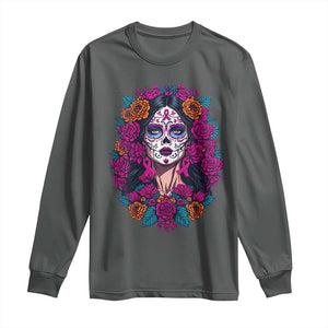 Dia De Los Muertos Catrina Day Of The Dead Sugar Skull Long Sleeve Shirt TS10 Dark Heather Print Your Wear