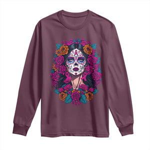 Dia De Los Muertos Catrina Day Of The Dead Sugar Skull Long Sleeve Shirt TS10 Maroon Print Your Wear