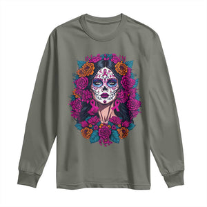 Dia De Los Muertos Catrina Day Of The Dead Sugar Skull Long Sleeve Shirt TS10 Military Green Print Your Wear