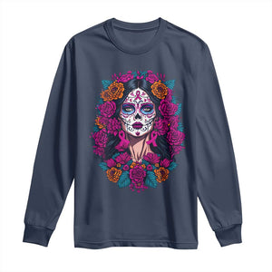 Dia De Los Muertos Catrina Day Of The Dead Sugar Skull Long Sleeve Shirt TS10 Navy Print Your Wear