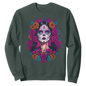 Dia De Los Muertos Catrina Day Of The Dead Sugar Skull Sweatshirt TS10 Dark Forest Green Print Your Wear