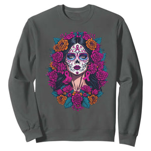 Dia De Los Muertos Catrina Day Of The Dead Sugar Skull Sweatshirt TS10 Dark Heather Print Your Wear