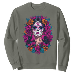 Dia De Los Muertos Catrina Day Of The Dead Sugar Skull Sweatshirt TS10 Military Green Print Your Wear