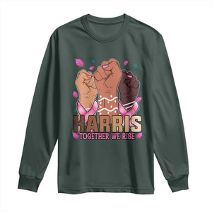 Breast Cancer Awareness Month Kamala Harris Long Sleeve Shirt In October We Wear Pink 2024 Together We Rise TS10 Dark Forest Green Print Your Wear