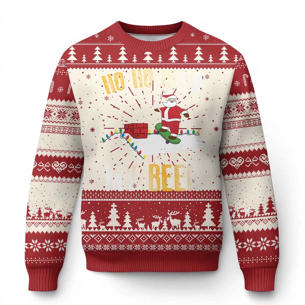 Beer Ugly Christmas Sweater Funny Santa Ho Ho Hold My Beer Skateboard Roof TS10 Red Print Your Wear