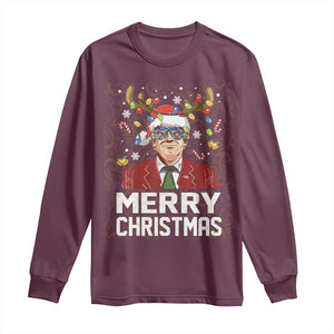 Funny Trump Xmas Long Sleeve Shirt Merry Christmas Santa TS10 Maroon Print Your Wear