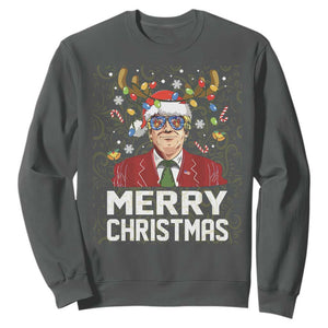 Funny Trump Xmas Sweatshirt Merry Christmas Santa TS10 Dark Heather Print Your Wear