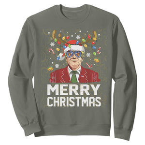 Funny Trump Xmas Sweatshirt Merry Christmas Santa TS10 Military Green Print Your Wear