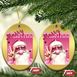 Pink Santa Retro Christmas Christmas Ornament Blowing Bubble Pink Xmas Matching Family Group Party TS10 Oval Gold Print Your Wear