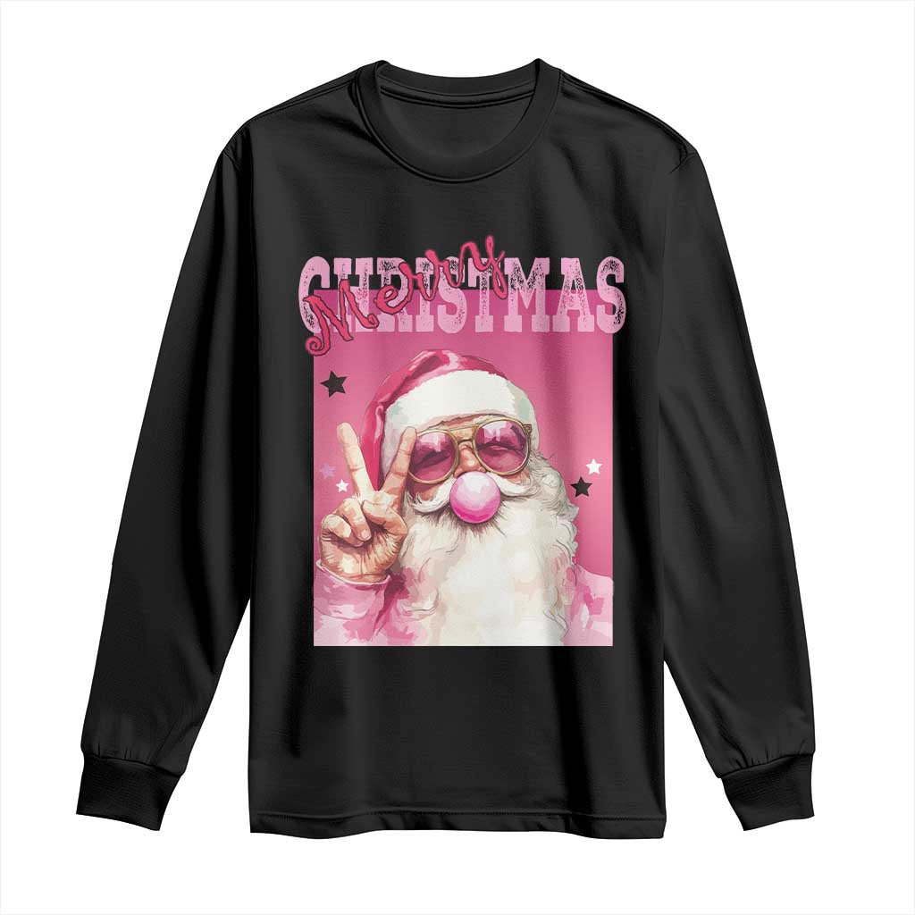 Pink Santa Retro Christmas Long Sleeve Shirt Blowing Bubble Pink Xmas Matching Family Group Party TS10 Black Print Your Wear