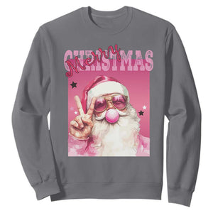 Pink Santa Retro Christmas Sweatshirt Blowing Bubble Pink Xmas Matching Family Group Party TS10 Charcoal Print Your Wear