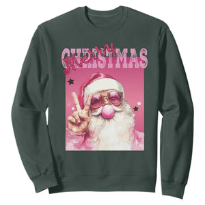 Pink Santa Retro Christmas Sweatshirt Blowing Bubble Pink Xmas Matching Family Group Party TS10 Dark Forest Green Print Your Wear