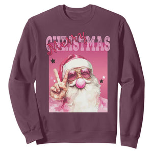 Pink Santa Retro Christmas Sweatshirt Blowing Bubble Pink Xmas Matching Family Group Party TS10 Maroon Print Your Wear