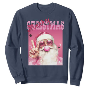 Pink Santa Retro Christmas Sweatshirt Blowing Bubble Pink Xmas Matching Family Group Party TS10 Navy Print Your Wear