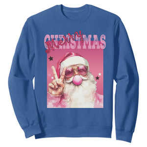 Pink Santa Retro Christmas Sweatshirt Blowing Bubble Pink Xmas Matching Family Group Party TS10 Royal Blue Print Your Wear