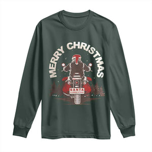 Motorcycle Christmas Long Sleeve Shirt Santa Riding to Town Merry Xmas TS10 Dark Forest Green Print Your Wear