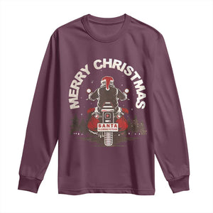 Motorcycle Christmas Long Sleeve Shirt Santa Riding to Town Merry Xmas TS10 Maroon Print Your Wear