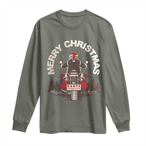 Motorcycle Christmas Long Sleeve Shirt Santa Riding to Town Merry Xmas TS10 Military Green Print Your Wear