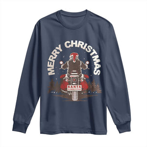 Motorcycle Christmas Long Sleeve Shirt Santa Riding to Town Merry Xmas TS10 Navy Print Your Wear