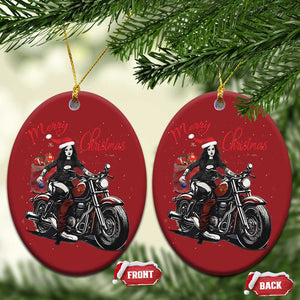 Girl Motorcycle Santa Christmas Ornament Lady Biker Merry Christmas TS10 Oval Red Print Your Wear