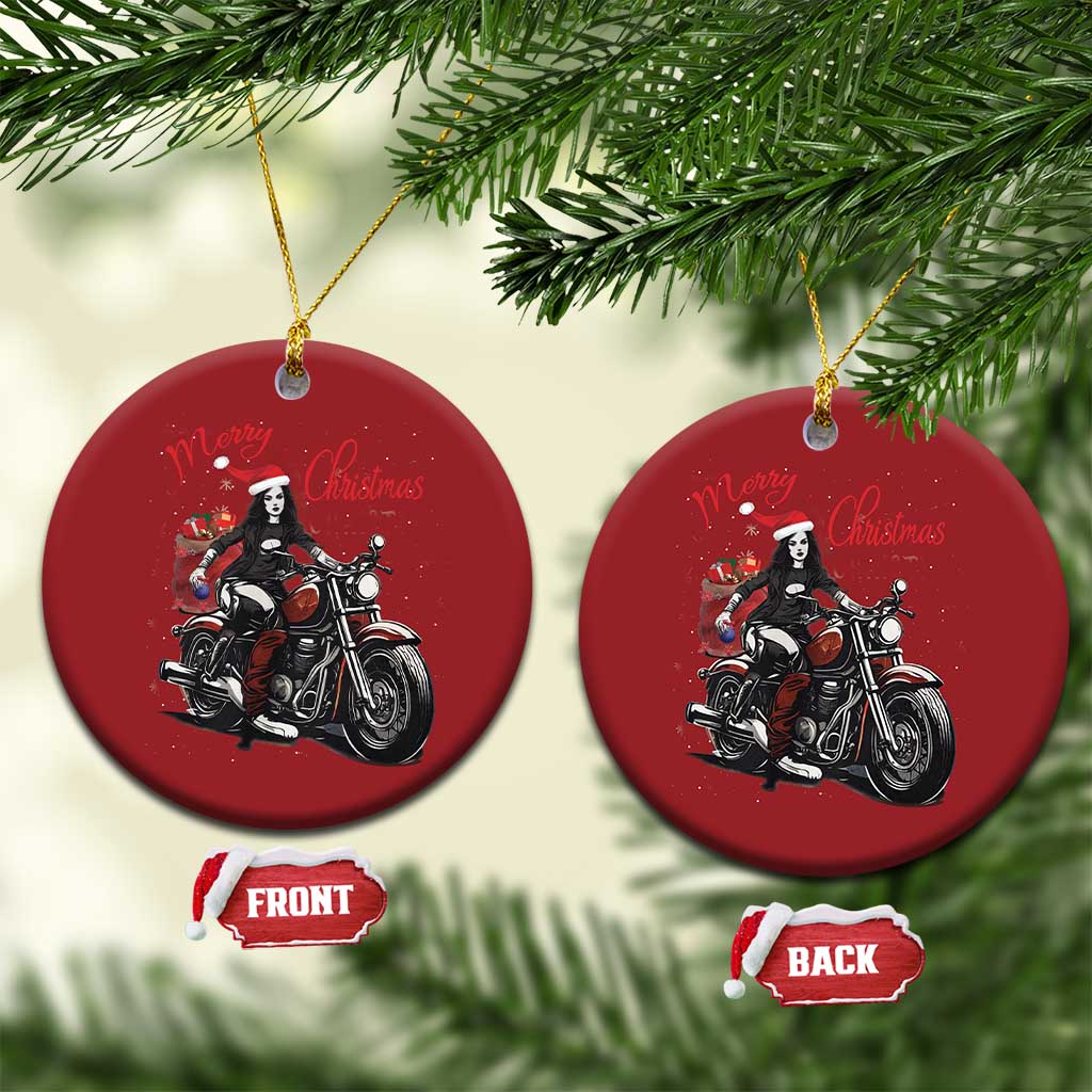 Girl Motorcycle Santa Christmas Ornament Lady Biker Merry Christmas TS10 Circle Red Print Your Wear