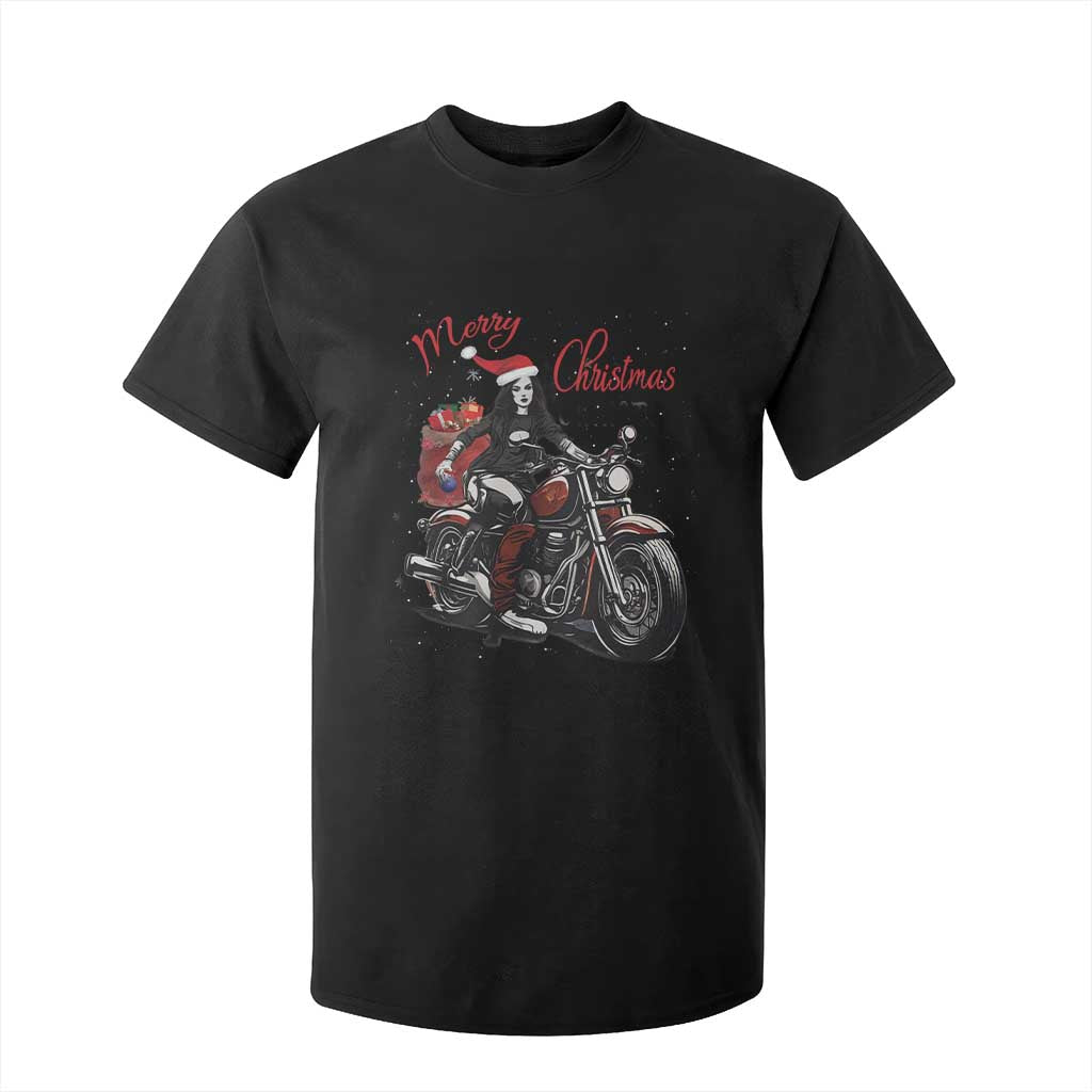 Girl Motorcycle Santa T Shirt For Kid Lady Biker Merry Christmas TS10 Black Print Your Wear