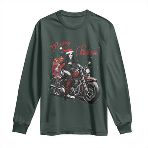 Girl Motorcycle Santa Long Sleeve Shirt Lady Biker Merry Christmas TS10 Dark Forest Green Print Your Wear