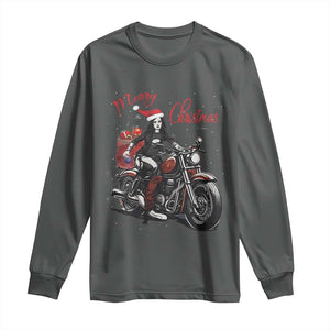 Girl Motorcycle Santa Long Sleeve Shirt Lady Biker Merry Christmas TS10 Dark Heather Print Your Wear