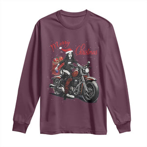 Girl Motorcycle Santa Long Sleeve Shirt Lady Biker Merry Christmas TS10 Maroon Print Your Wear