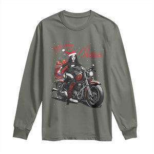 Girl Motorcycle Santa Long Sleeve Shirt Lady Biker Merry Christmas TS10 Military Green Print Your Wear