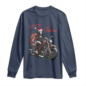 Girl Motorcycle Santa Long Sleeve Shirt Lady Biker Merry Christmas TS10 Navy Print Your Wear