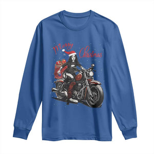 Girl Motorcycle Santa Long Sleeve Shirt Lady Biker Merry Christmas TS10 Royal Blue Print Your Wear