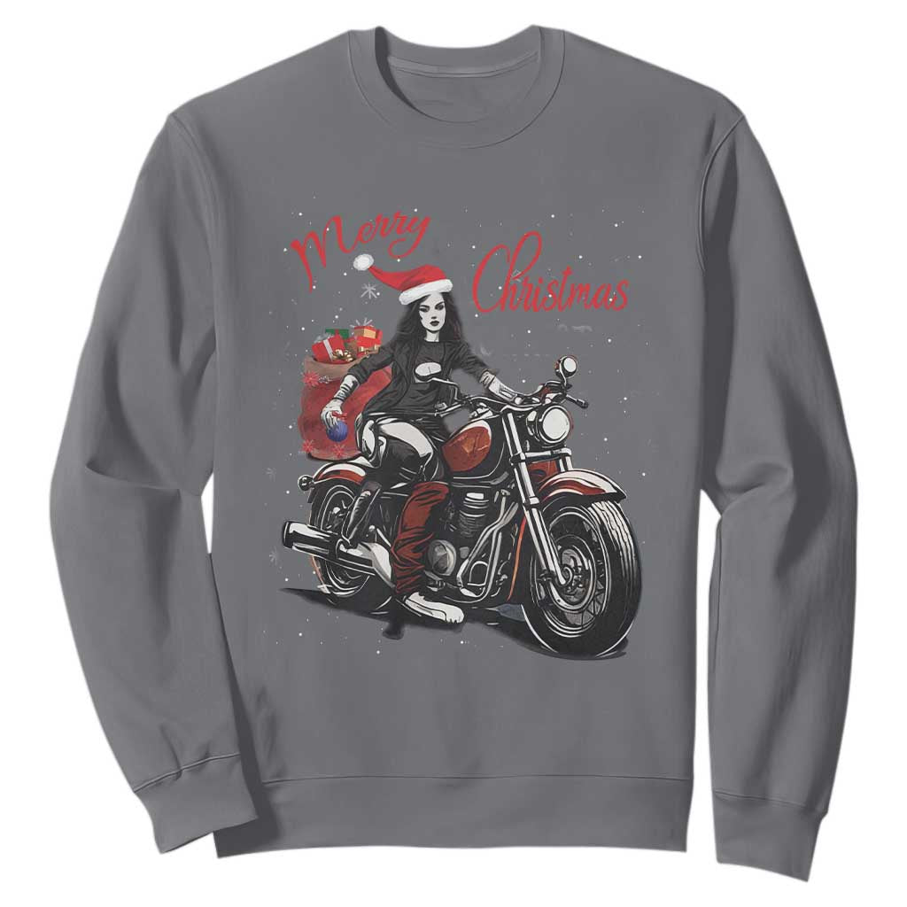 Girl Motorcycle Santa Sweatshirt Lady Biker Merry Christmas TS10 Charcoal Print Your Wear