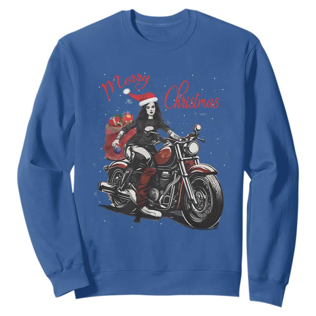 Girl Motorcycle Santa Sweatshirt Lady Biker Merry Christmas TS10 Royal Blue Print Your Wear