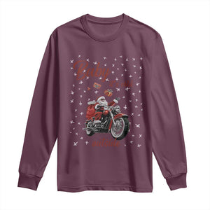 Funny Christmas Motorcycle Santa Long Sleeve Shirt Xmas Motorbike Biker Gift TS10 Maroon Print Your Wear