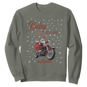 Funny Christmas Motorcycle Santa Sweatshirt Xmas Motorbike Biker Gift TS10 Military Green Print Your Wear