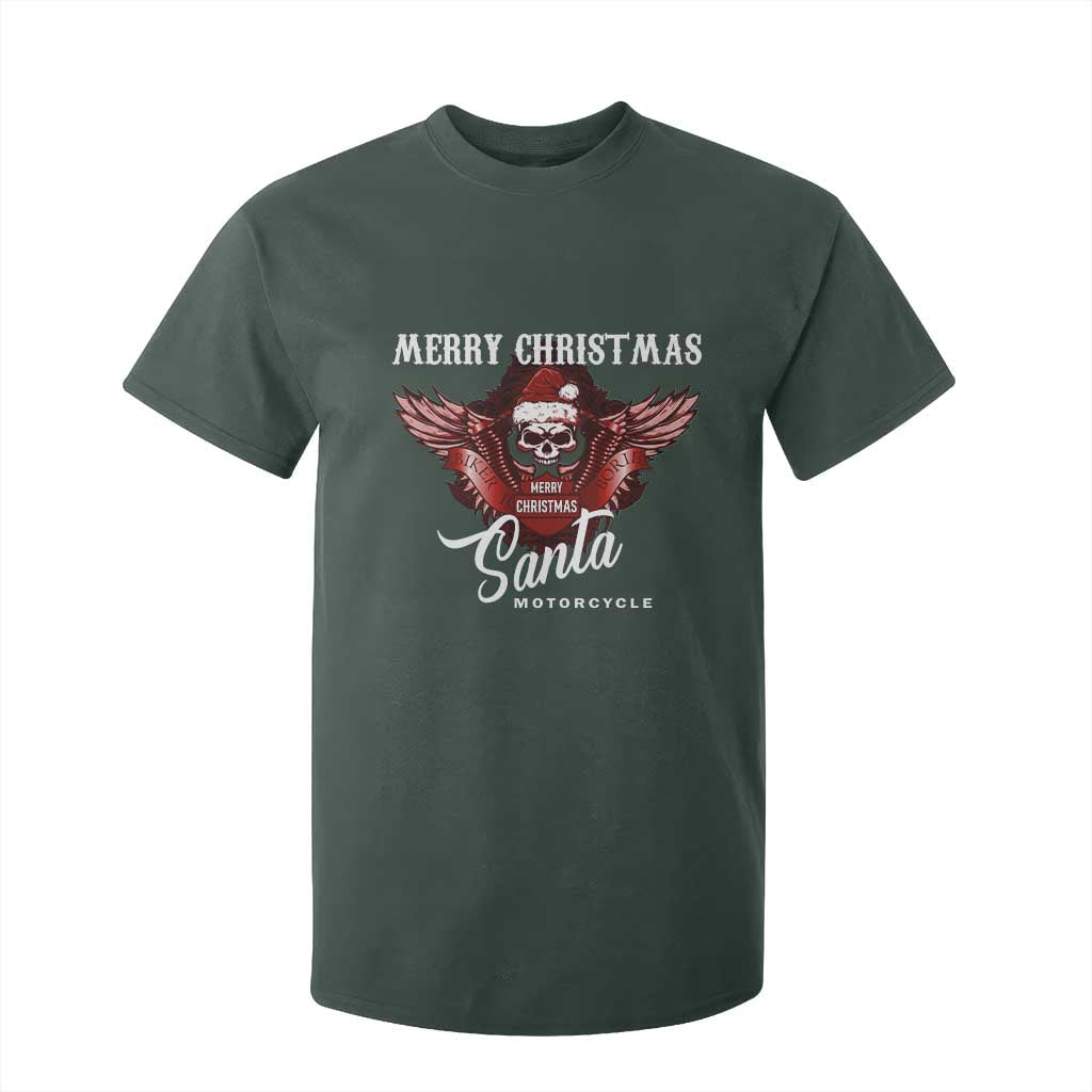 Motorcycle Biker Santa T Shirt For Kid Merry Christmas Skull Xmas TS10 Dark Forest Green Print Your Wear