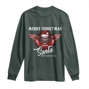 Motorcycle Biker Santa Long Sleeve Shirt Merry Christmas Skull Xmas TS10 Dark Forest Green Print Your Wear