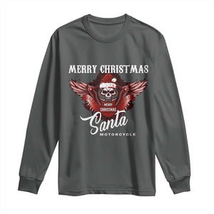 Motorcycle Biker Santa Long Sleeve Shirt Merry Christmas Skull Xmas TS10 Dark Heather Print Your Wear