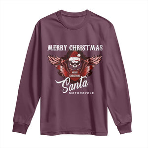 Motorcycle Biker Santa Long Sleeve Shirt Merry Christmas Skull Xmas TS10 Maroon Print Your Wear