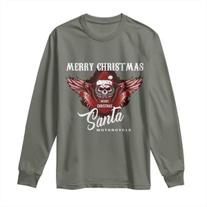 Motorcycle Biker Santa Long Sleeve Shirt Merry Christmas Skull Xmas TS10 Military Green Print Your Wear