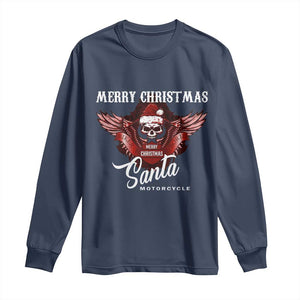 Motorcycle Biker Santa Long Sleeve Shirt Merry Christmas Skull Xmas TS10 Navy Print Your Wear