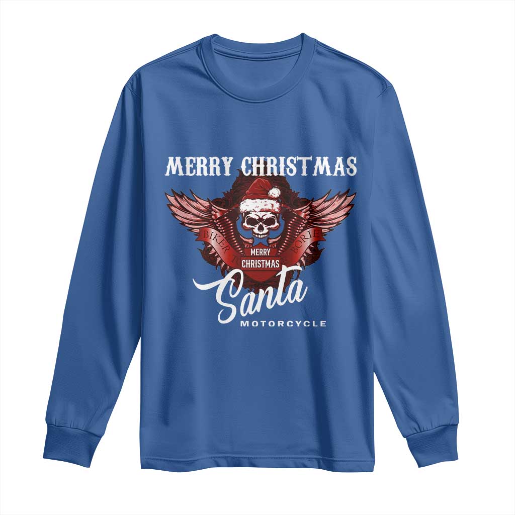 Motorcycle Biker Santa Long Sleeve Shirt Merry Christmas Skull Xmas TS10 Royal Blue Print Your Wear