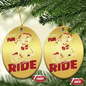 Funny Biker Christmas Ornament Oh What Fun It Is To Ride Santa Riding On A Motorcycle TS10 Oval Gold Print Your Wear