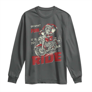 Funny Biker Christmas Long Sleeve Shirt Oh What Fun It Is To Ride Santa Riding On A Motorcycle TS10 Dark Heather Print Your Wear