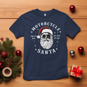 Funny Christmas Motorcycle Santa T Shirt No Ride No Life Motorbike Rider Grandpa TS10 Navy Print Your Wear