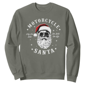 Funny Christmas Motorcycle Santa Sweatshirt No Ride No Life Motorbike Rider Grandpa TS10 Military Green Print Your Wear