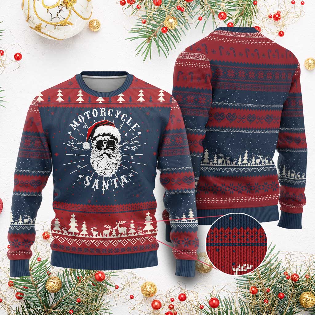 Funny Christmas Motorcycle Santa Ugly Christmas Sweater No Ride No Life Motorbike Rider Grandpa TS10 Burgundy Print Your Wear